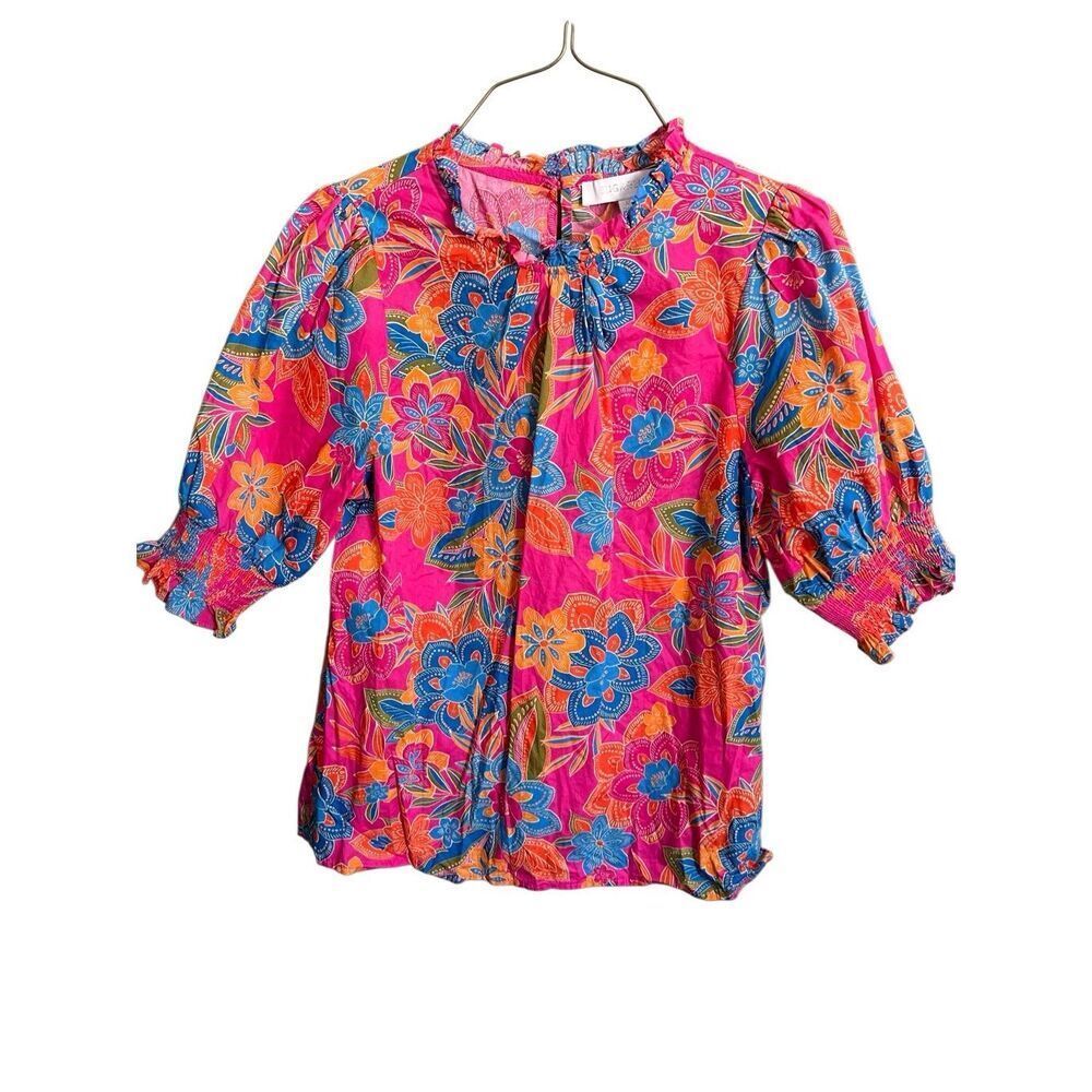 Sugarlips Women's Size XS Lorie Floral Baretta Short Sleeve Blouse